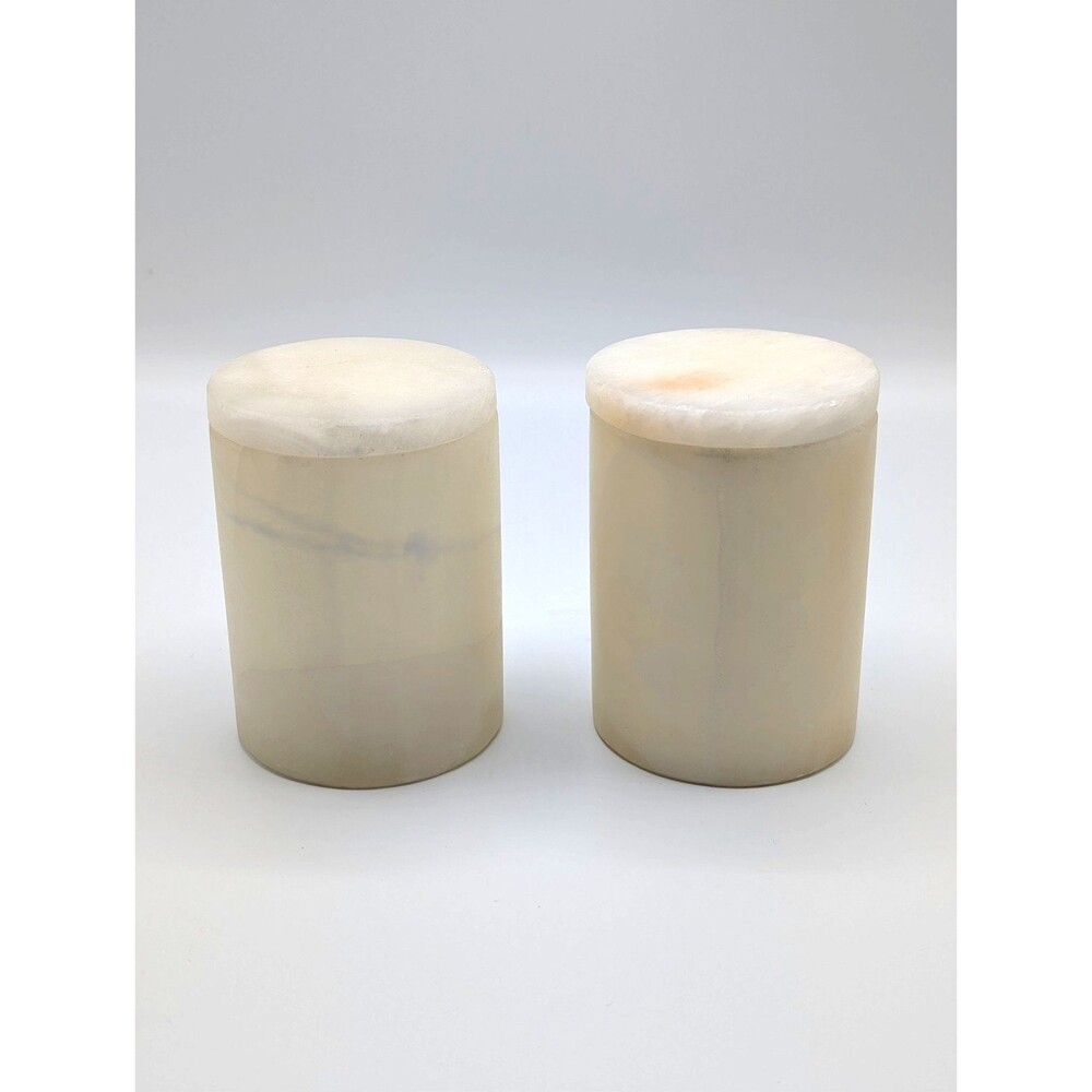 2-Piece Set Canisters Natural White Onyx Cylindrical With Lid Matte Finish